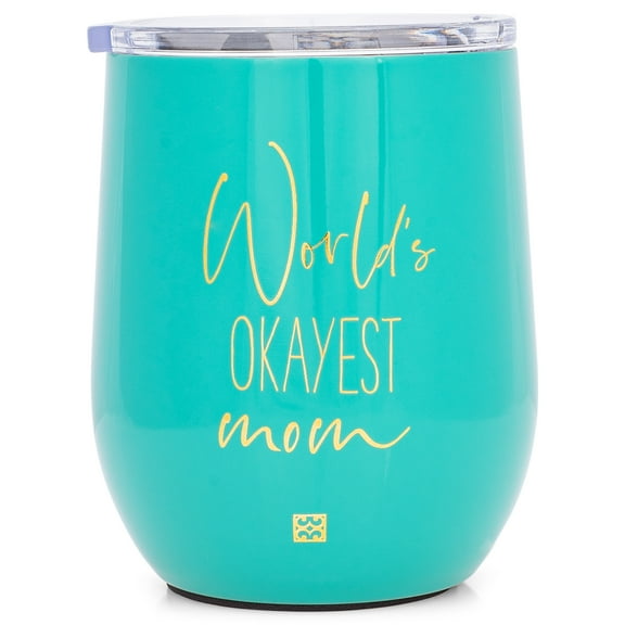 World's Okayest Mom Sky Blue 12 ounce Stainless Steel Metal Travel Drink Tumbler