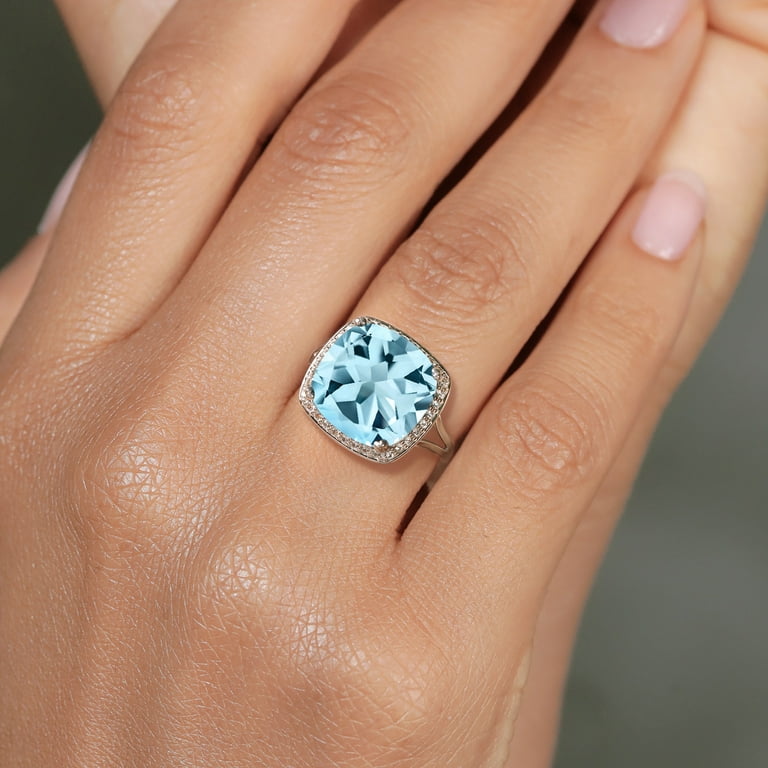 Gem Stone King 10K White Gold Sky Blue Topaz and White