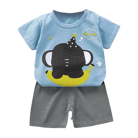 LRen Boys Summer Outfits Size 7 Toddler Boys Short Sleeve Graphic Print T-Shirt and Shorts Set 2 Piece Summer Clothing Sets