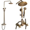 thumbnail image 1 of NeierThodore Antique Brass Bathroom Shower Faucet System Set 8 Inch Rainfall Shower Head Handheld Spray 2 Knobs Mixing, 1 of 4
