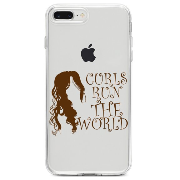 DistinctInk Clear Shockproof Hybrid Case for iPhone 7 PLUS / 8 PLUS (5.5" Screen) TPU Bumper Acrylic Back Tempered Glass Screen Protector - Curls Run the World