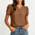thumbnail image 6 of Fewfanhot Womens Summer Clothes Short Sleeve Tops Petal V Neck Blouses Dressy Casual 2026 Trendy Henley Shirts, 6 of 9