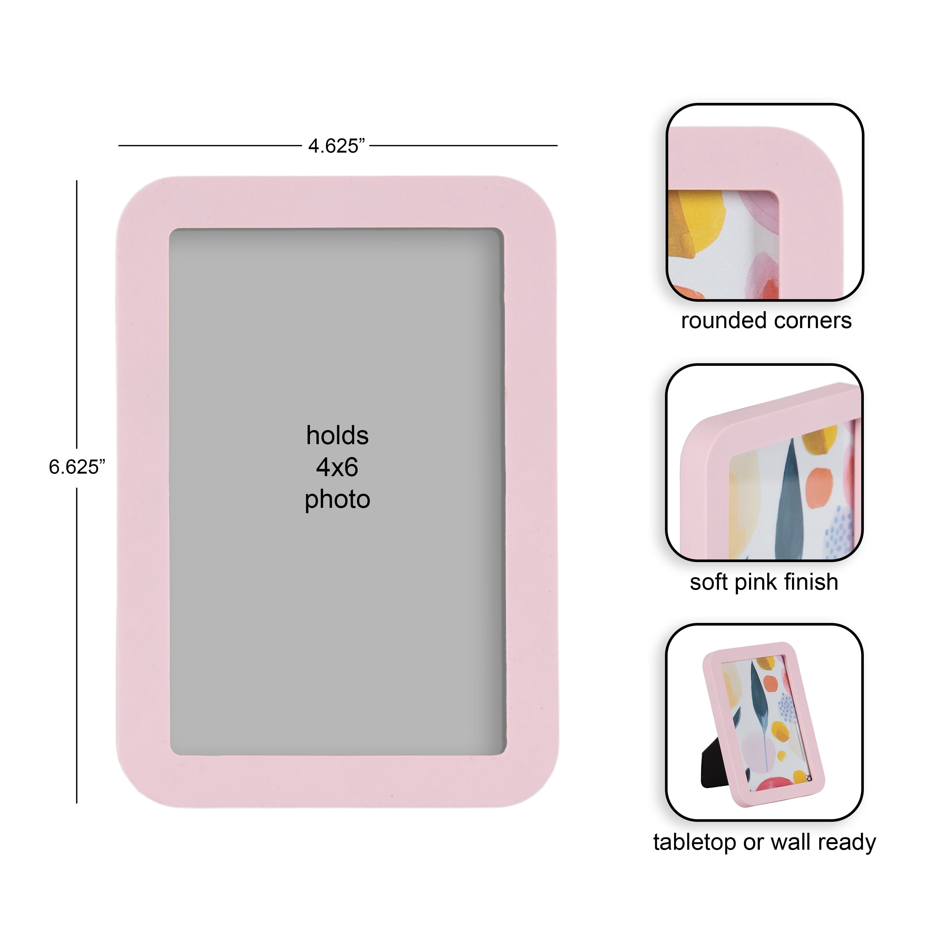 (3 pack) DesignOvation 4x6 Rounded Basic Pink Decorative Tabletop Picture Frame