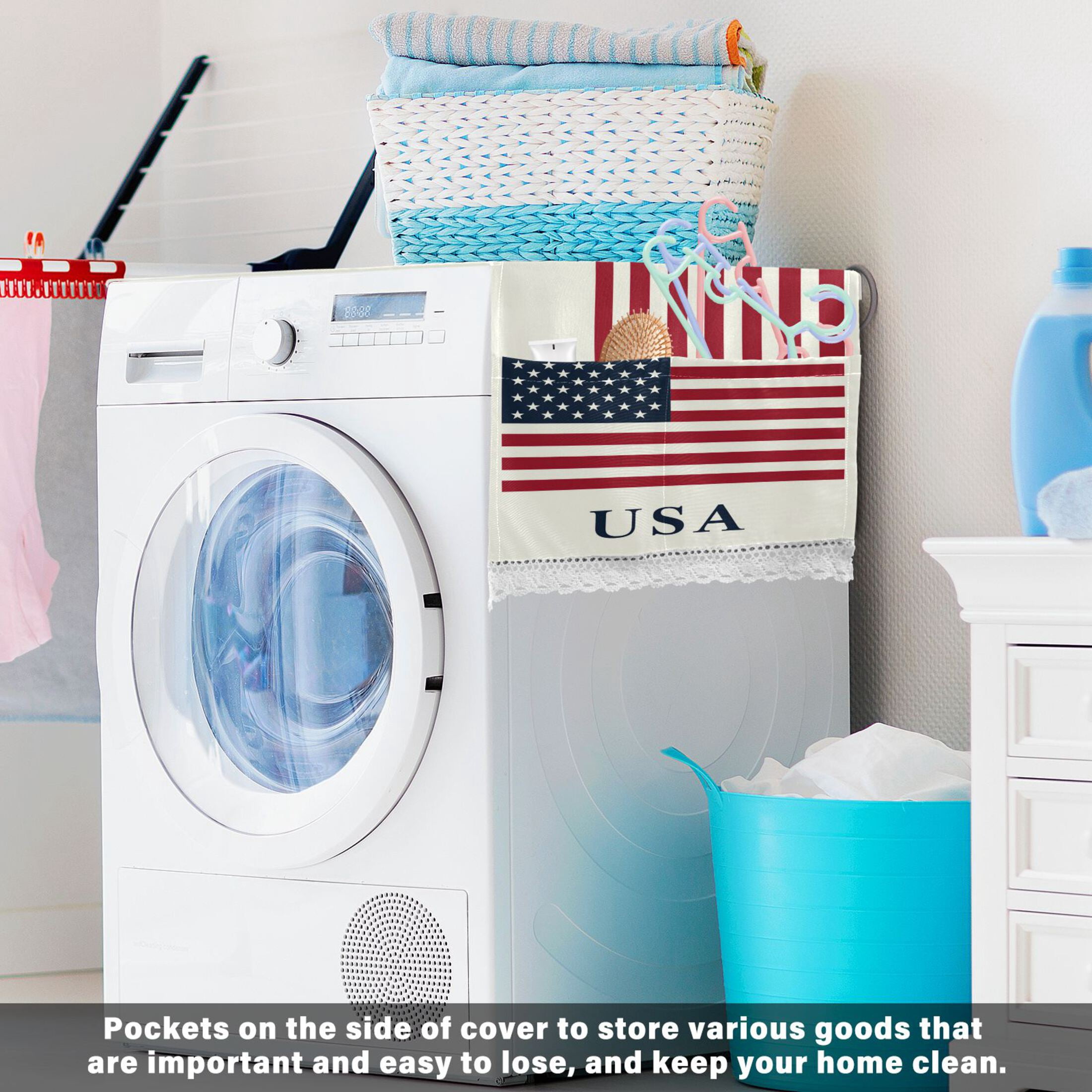 Wobogo American Flag Washing Machine Cover Dustproof Washer Dryer Cover Waterproof Laundry Room Decorative Protector