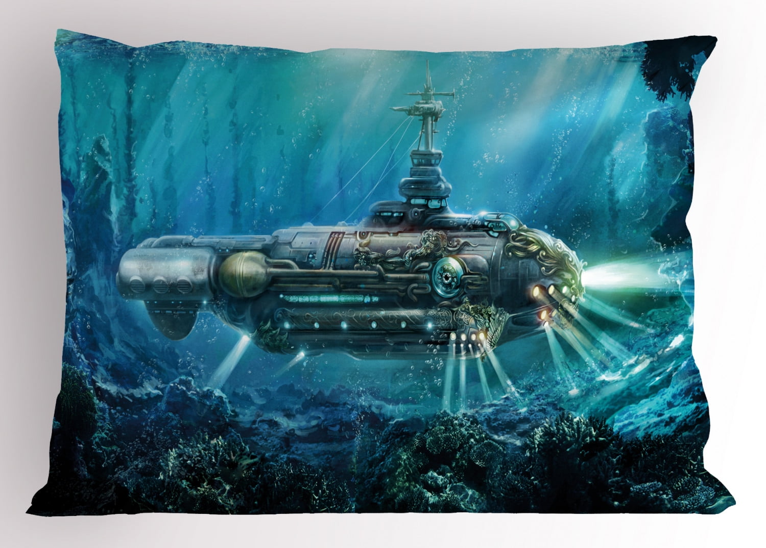 Fantasy Pillow Sham Science Fiction Inspired Submarine Underwater
