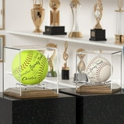 SUNFICON Baseball Case Display for Balls Walnut Wood Base Acrylic Baseball Display Case Baseball Holder Stand Cube Memorabilia Showcase Autograph Ball Protector for Official Size Ball Display