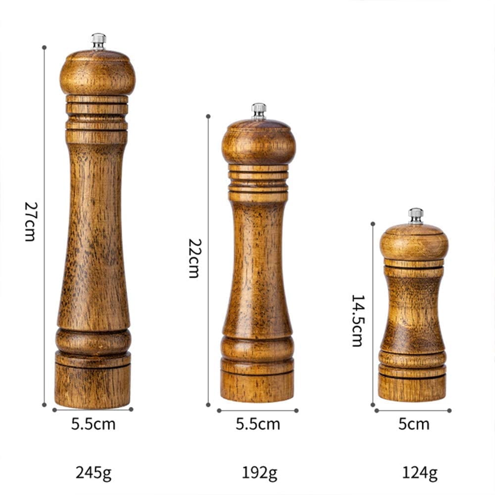 Wood Salt and Pepper Mill, Pepper Grinders, Salt Shakers with Adjustable Ceramic Rotor By KAUKKO （05-8"）