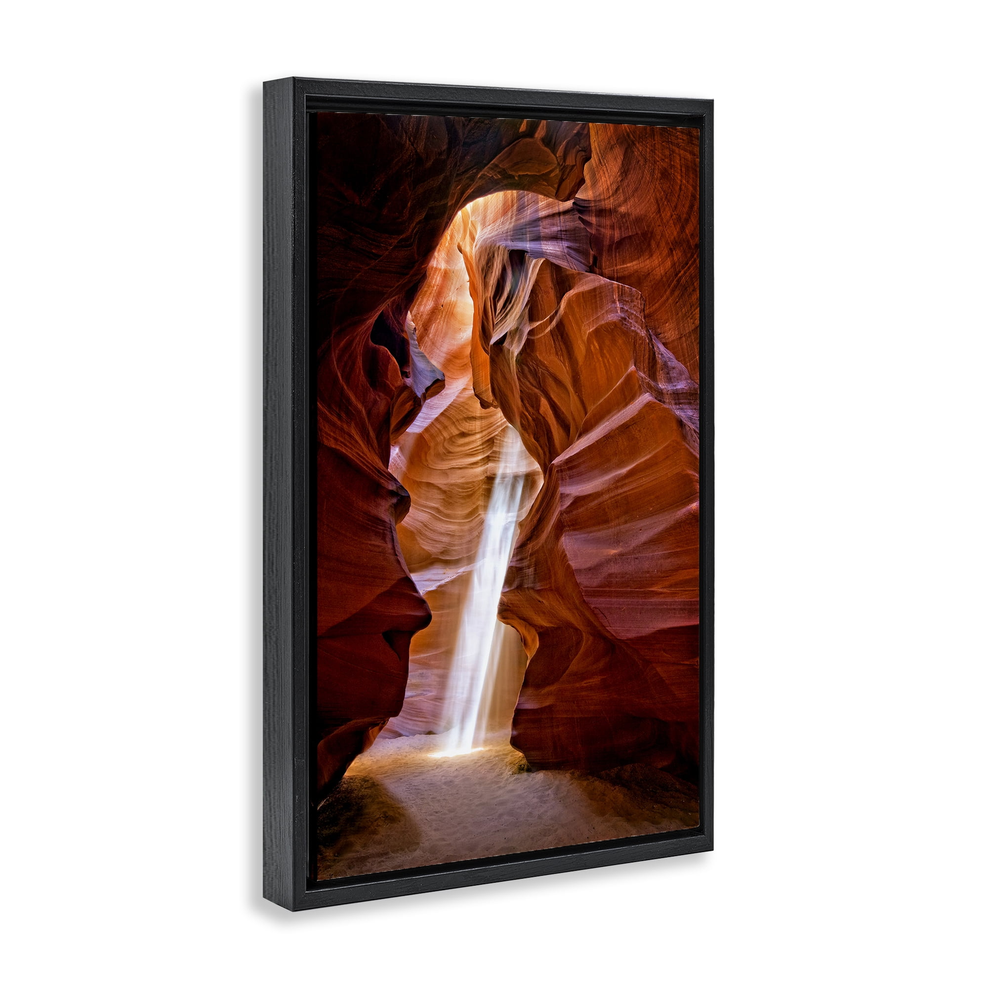Stupell Industries Sun Rays in Beach Cavern Landscape & Nature Photography Black Floater Framed Canvas Art Print Wall Art, 17 x 25