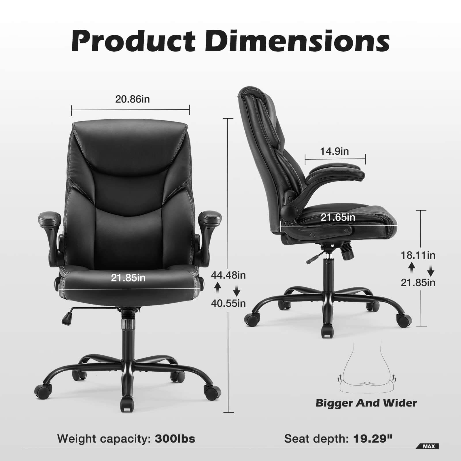 Bigleap  Big and Tall Office Chair Desk Chair 300lbs Wide Seat with Adjustable Armrest and Lumbar Support PU Leather High Back Executive Task Ergonomic Computer Chair for Back Pain,Black1