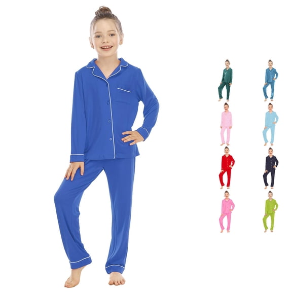 FYDUU Girls Pajamas Set Long Sleeve & Pants Button Down Collar Sleepwear Pocket Relaxed Fit Loungewear Nightwear for Little Kids 8-9 Years