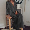 thumbnail image 4 of JUNWELL Robe Chemise Décontractée de Vacances Femme Couleur Unie Manches Longues Col en V Ample Coton Lin Robe Midi Été Mince Fin de Semaine Robes de Rue, 4 of 7