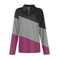 thumbnail image 5 of Womens Long Sleeve Polo Shirts Color Block V Neck Collared, Fall Casual Tunic Tees for Weekend Purple 2XL, 5 of 6