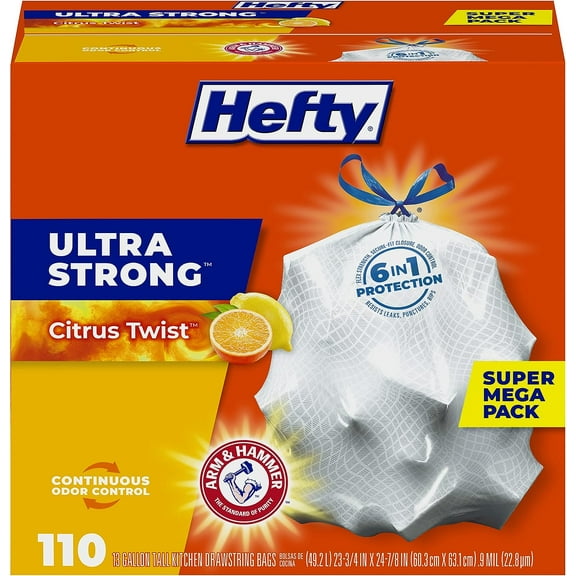 Hefty Ultra Strong Tall Kitchen Trash Bags, Citrus Twist Scent, 13 Gallon, 110 Count