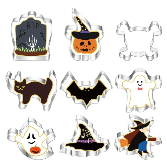 ACDANC 9Pcs Halloween Cookie Cutters,430 Stainless Steel Dinosaur Cookie Cutters,Halloween Cookie Stamp,Mix1