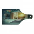 thumbnail image 1 of Fantasy Cutting Board, Upstairs to Magic Book Forest Balloon Zebra Animal Butterflies, Decorative Tempered Glass Cutting and Serving Board, Wine Bottle Shape, Teal and Yellow, by Ambesonne, 1 of 1