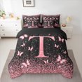 thumbnail image 2 of Homewish Initial T Letter Bedding Comforter Set 7-Piece, Black Pink Sequin Print King Bedding Sets, Romantic Butterfly Animal Reversible Bed Sheets, Ultra Soft Bedroom Decor, 2 of 7