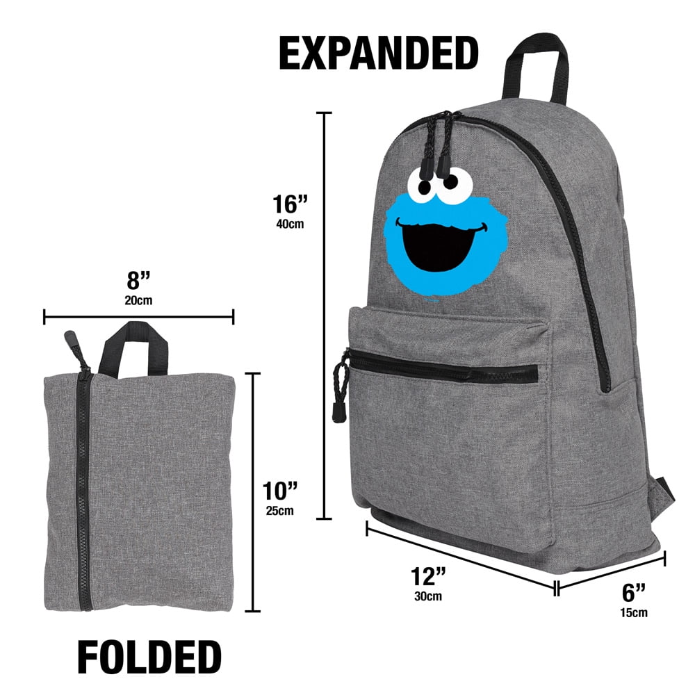Sesame Street Cookie Monster Head Lightweight Backpack for Work School Daily Use Packable for Travel