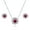 Ruby, variant on Sterling Silver Flower Cubic Zirconia CZ Halo Fashion Necklace and Earrings Set for Women, Rhodium Plated, Emerald