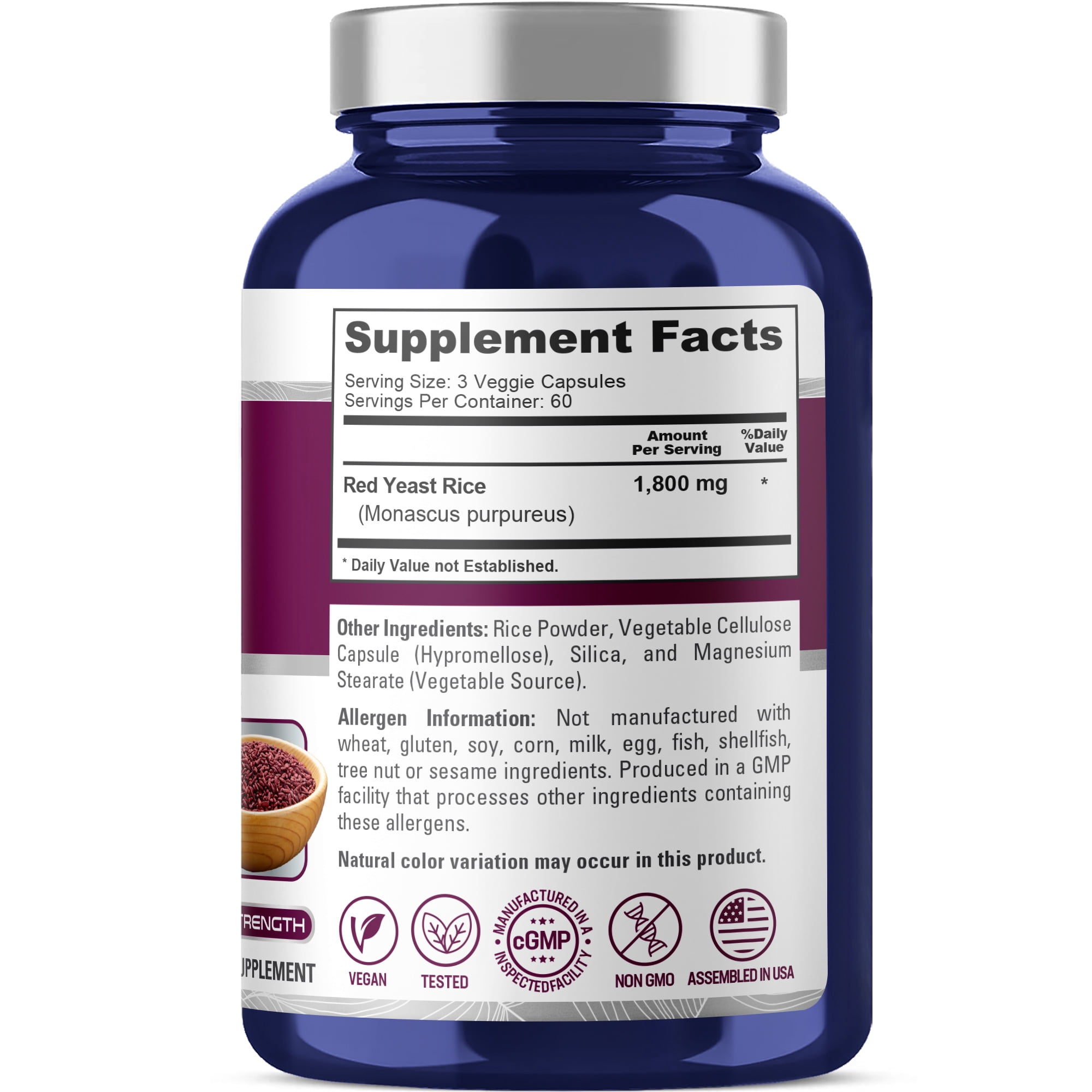NusaPure Red Yeast Rice 1800mg 180 Veggie Capsules (NON-GMO, Gluten Free)