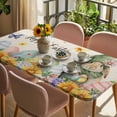 thumbnail image 3 of Easter Rabbits Table Cloths for 6 Foot Rectangle Tables, Watercolor Flowers Eggs Butterflies Spring Beige Patio Waterproof Elastic Fitted Tablecloths, Washable Rectangular Table Cover for Camping, 3 of 8