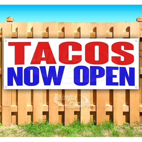 Tacos Now Open 13 oz Vinyl Banner With Metal Grommets