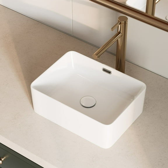 Los Flexi 16" x 12" Rectangular Vessel Sink with Overflow, White Ceramic Above Counter Sink