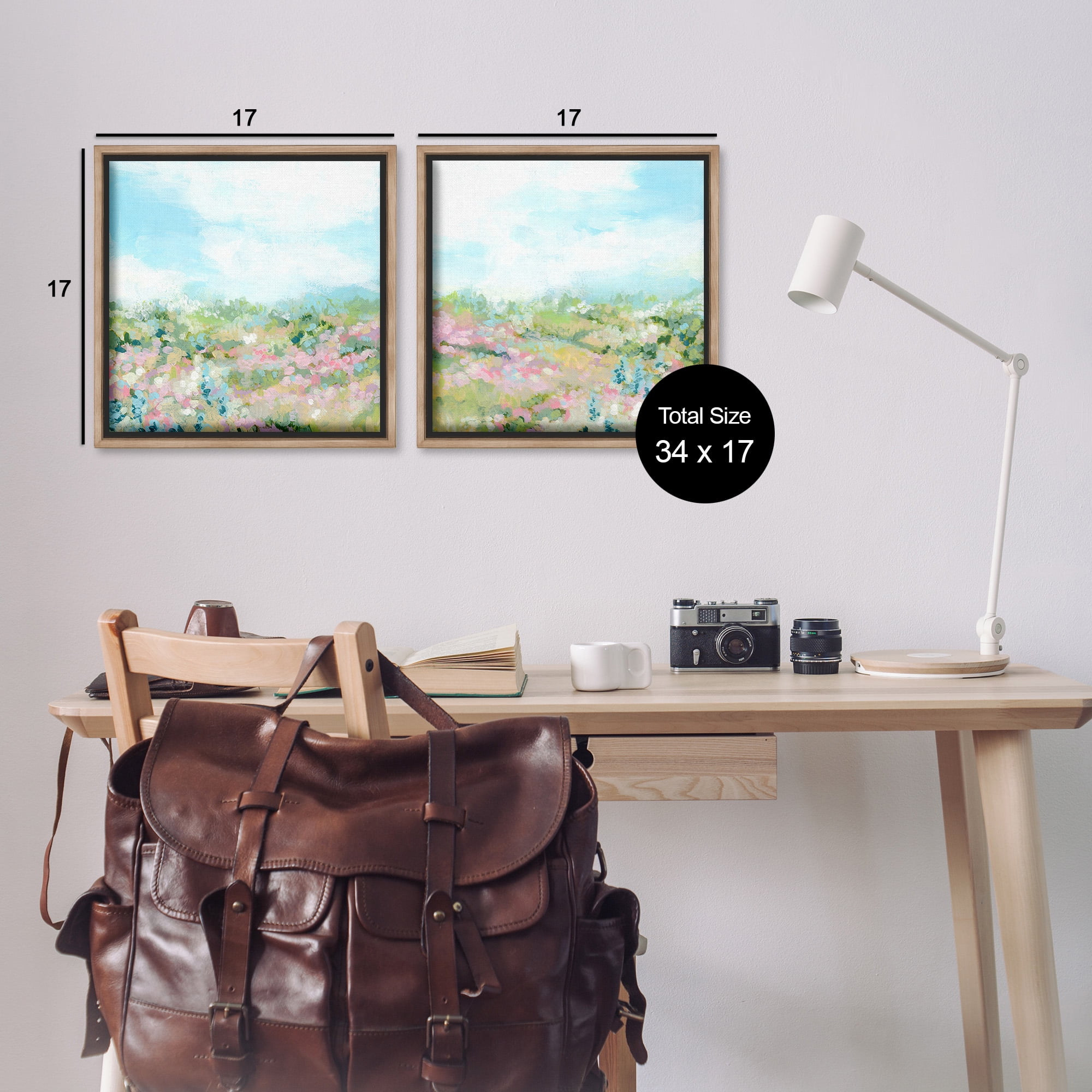 Stupell Industries Abstract Cottage Meadow Landscape Painting Brown Floater Framed Canvas Art Print Wall Art, 18 x 18, Set of 2