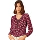 thumbnail image 1 of Allegra K Blusa de oto?o con volantes y cuello en V con lazo floral vintage para mujer Ciruela XS, 1 of 6