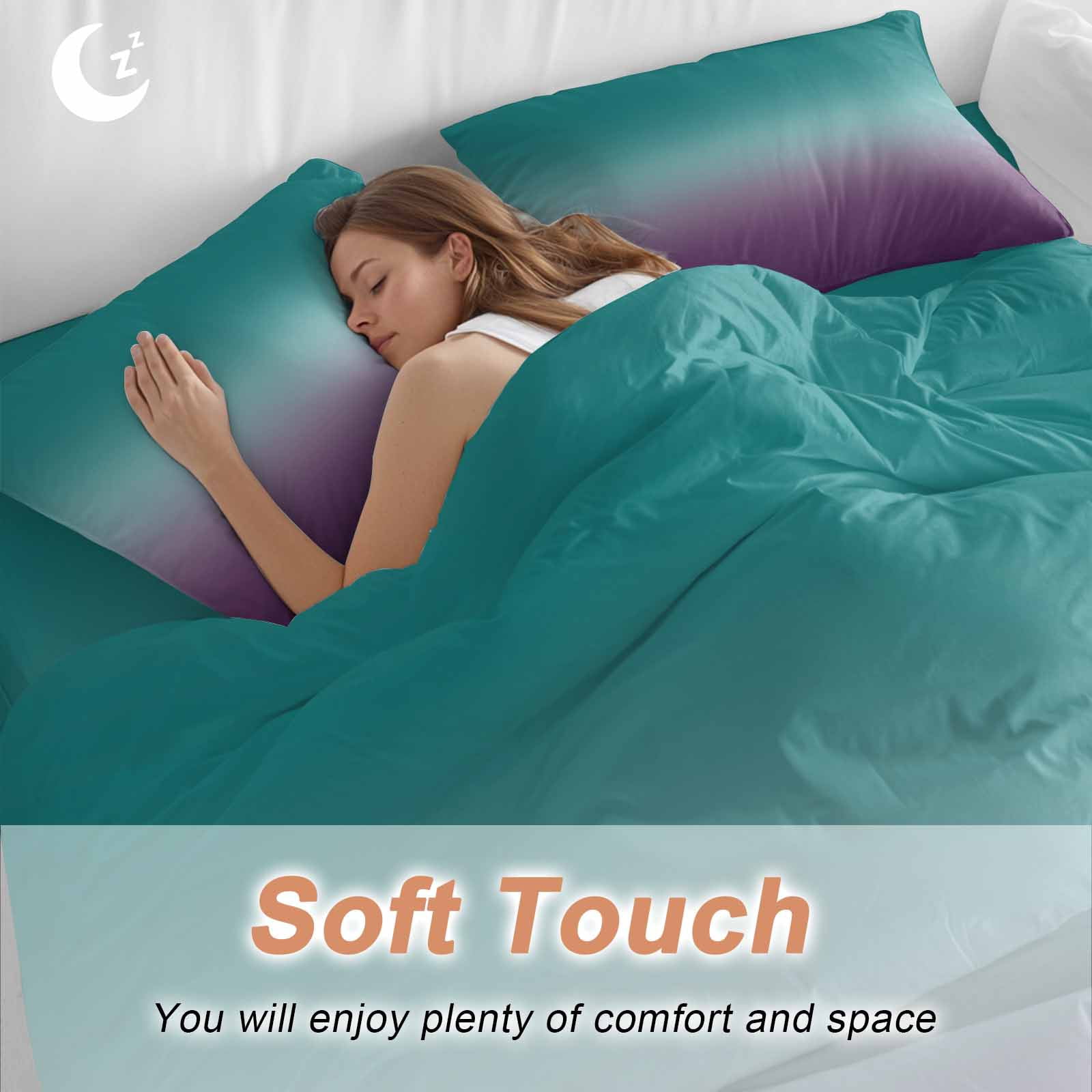Teal Purple Ombre Duvet Cover Set,Turquoise Gradient Modern Abstract Art Soft Duvet Cover California King Bedding Set 4 Pieces,1 Quiltcover and 2 Pillowcases with Zipper,1 Bed Sheet for All Seasons