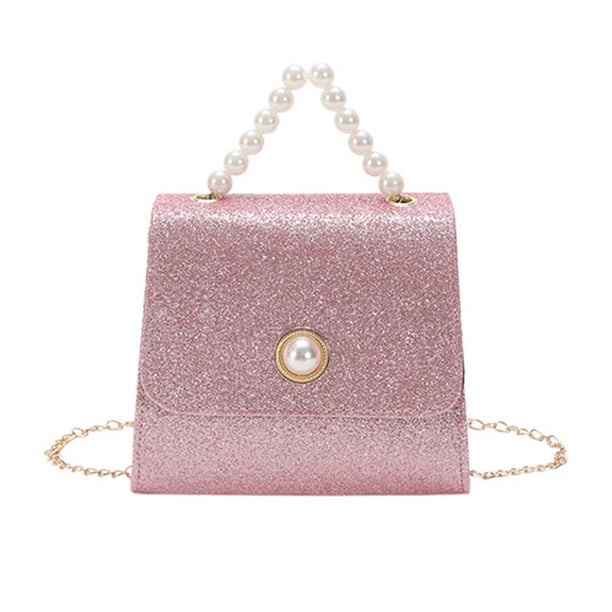 Adecuado para mujeres que buscan una bolsa pequeña con hebilla de perla, de moda, con cadena, para hombro, bandolera, color rosa