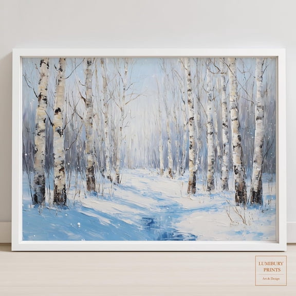 Winter Forest Wall Art, Birch Tree Print, Winter Landscape, Rustic Snowy Scene, Home Decor #2070, Unframed Poster Size 8x12