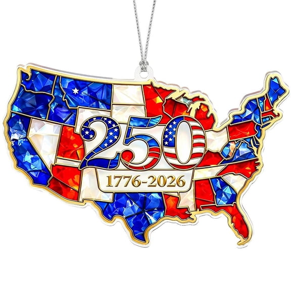 250th Anniversary 2D Acrylic Ornament, 1776-2026 Patriotic Hanging Decor for Christmas Tree Car Mirror, Gift 1pcs
