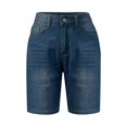 thumbnail image 4 of Denim Shorts Women, Audhol Jean Shorts for Women Casual Long Knee Length Mid Waisted Stretch Denim Shorts with Wash Knee Length Shorts Women Blue L, 4 of 9