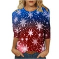 thumbnail image 2 of UPPADA 3/4 Length Sleeve Womens Tops Casual Loose Fit Crewneck T Shirts Cute Solid Three Quarter Length Tunic Tops Cute Xmas Outfits for Laides camiseta de navidad para la familia Blue,S, 2 of 5