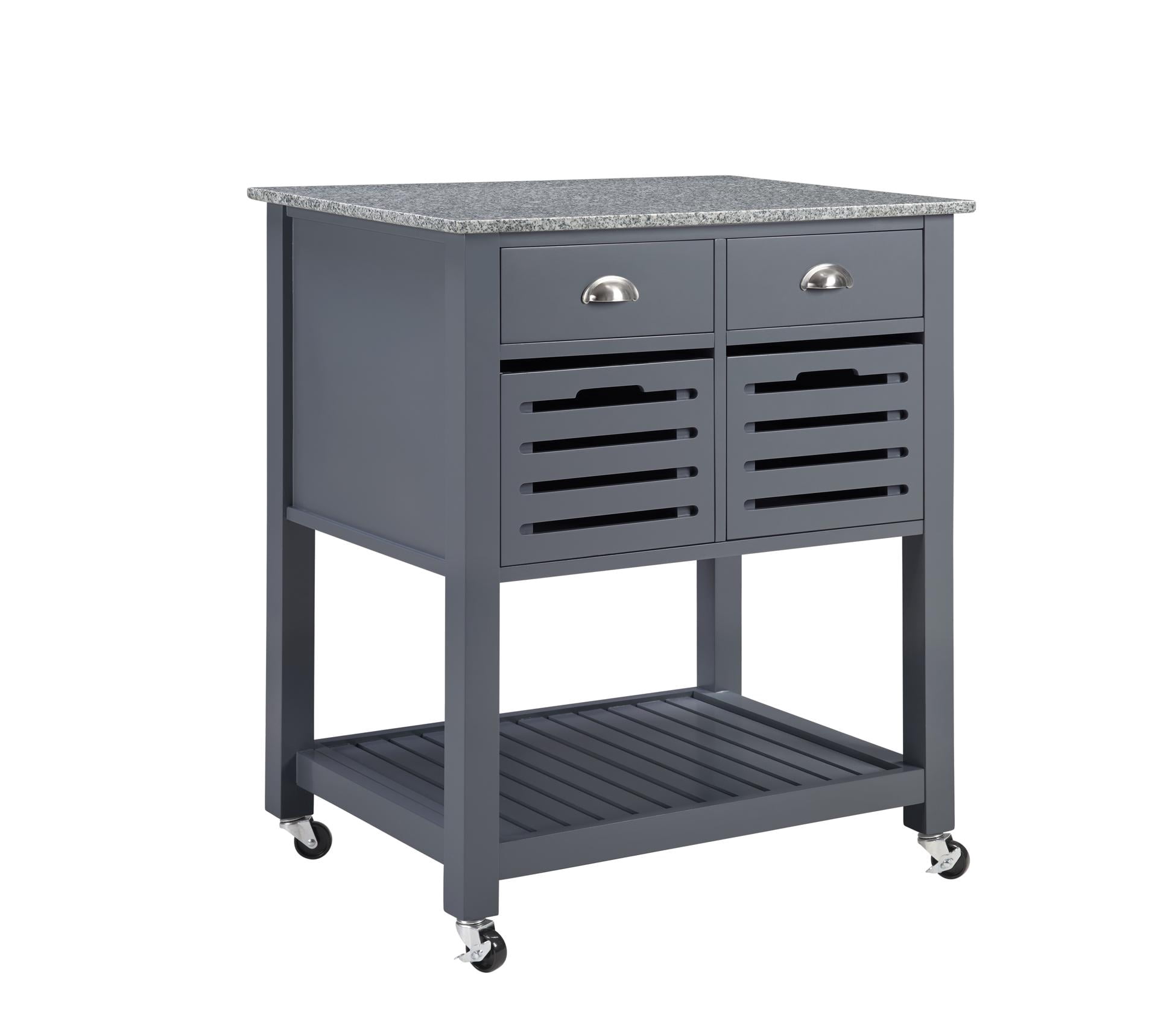 Mobile Rolling Kitchen Island Trolley Serving Cart with 2 Drawers & Slide-Out Wire Storage Basket