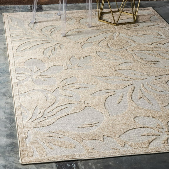 Unique Loom Outdoor Botanical Collection Area Rug - Jacksonville (6' 1" x 9' Rectangle Beige/Light Brown)
