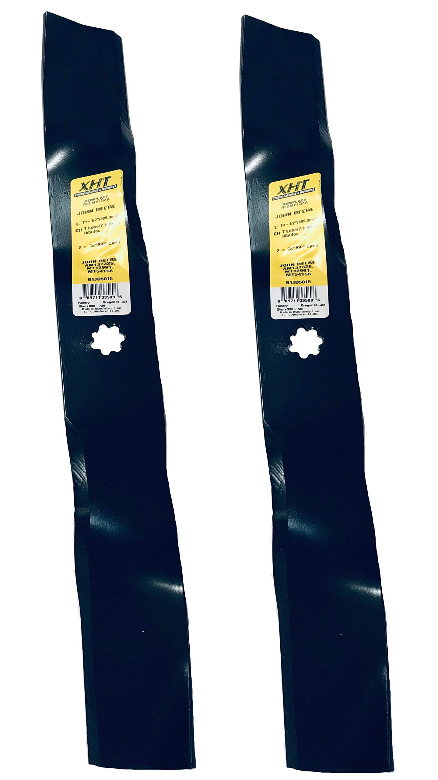 Aftermarket Premium Replacement XHT High Lift Lawn Mower Deck Blade fits John Deere AM141033 2 Pack 7 Lobe 21-3/8 x 2-3/4
