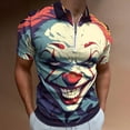 thumbnail image 2 of Psychedelic Clown Joker Men Zipper T-shirt Summer Casual Short Sleeve T-shirt Top, 2 of 7
