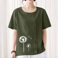 thumbnail image 6 of ZZwxWA Linen Shirts for Women Casual Loose Fit Summer Tunic Tops Floral Printed Crew Neck Buttons Short Sleeve Basic Blouses, 6 of 7