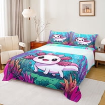 Castle Fairy Kids Teens Kawaii Bow Axolotl Queen Sheet Sets,Sea Salamander Bed Set