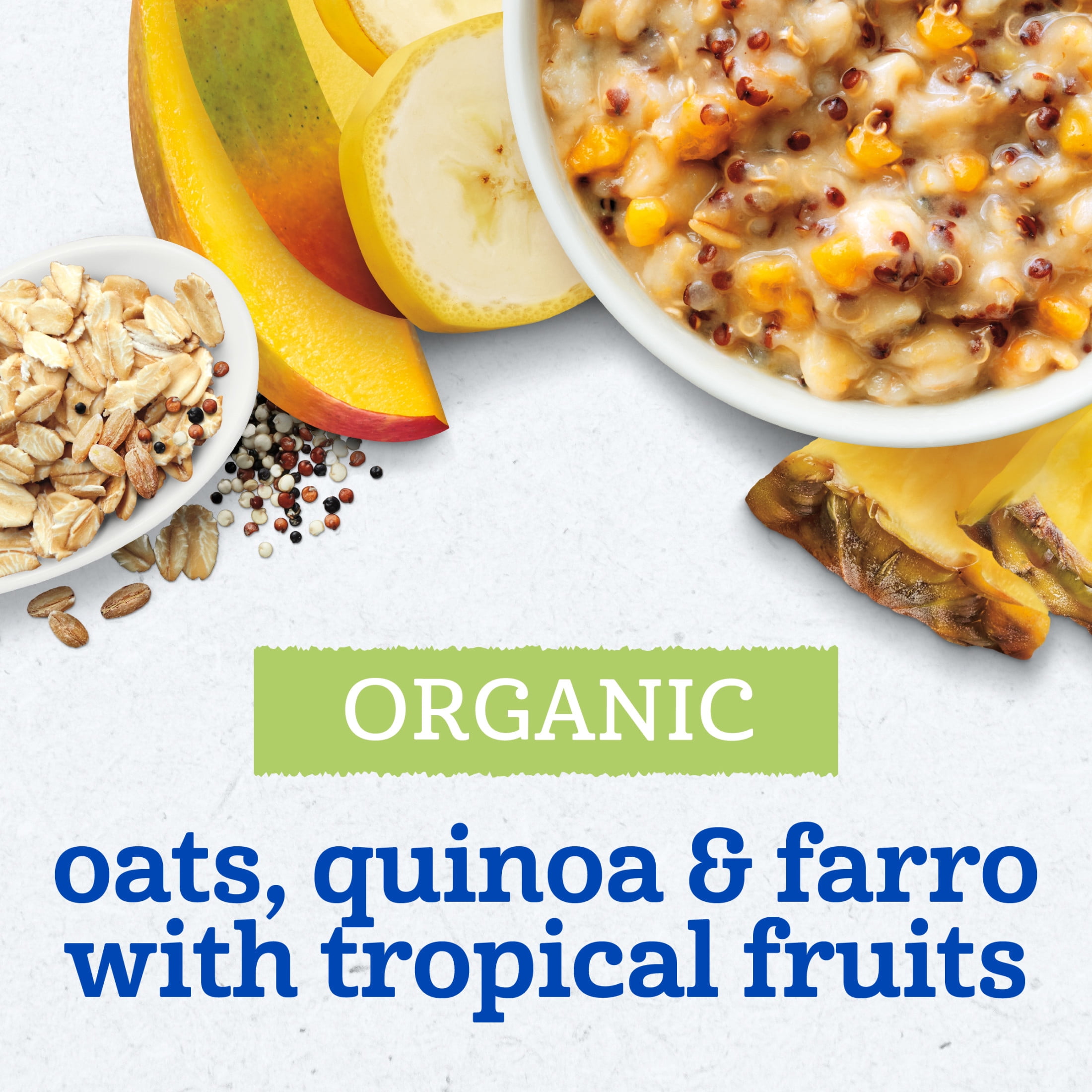 (4 pack) Gerber Organic Grain & Grow Morning Bowl Baby Oatmeal, Tropical Fruits, 4.5 oz Tray