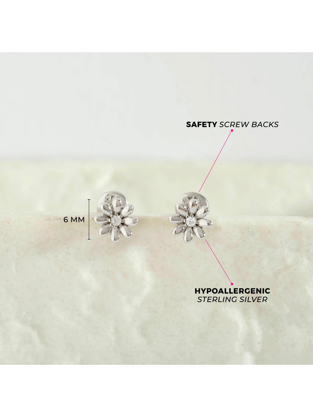 Puffed Blossom Kids / Children's / Girls Earrings Screw Back - Sterling Silver