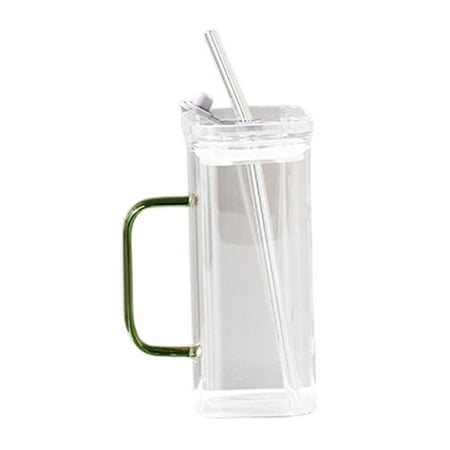 

Coffee Mug Tea Mug Transparent Heat Resistant 400ml Drinkware Cup Square Glass Mug for Holiday Gifts Office Yogurt Beverage with lid straw
