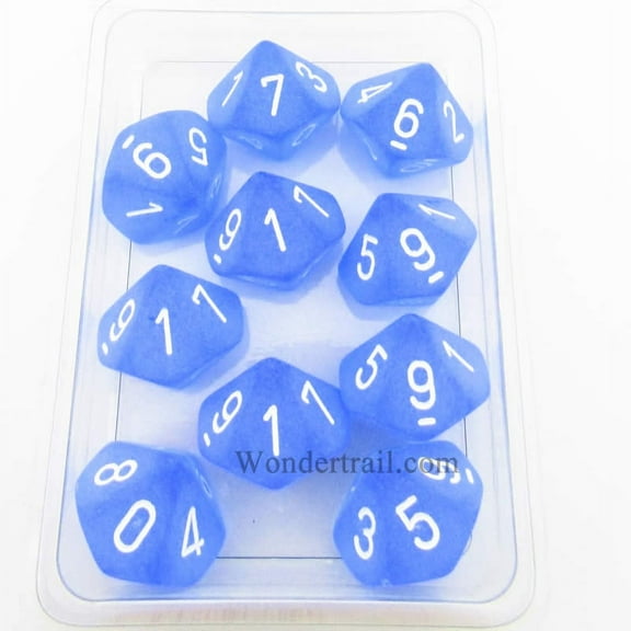 Blue Frosted Dice with White Numbers D10 16mm (5/8in) Pack of 10 Dice Chessex
