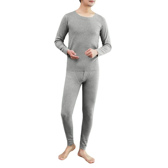 Men's Faux German Velvet Round Neck Thermal Underwear Set With Traceless Autumn Clothes And Autumn Pants Bottoming Shirt