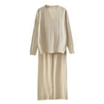 thumbnail image 3 of UPPADA Womens Knit Lounge Sets 2 Piece V Neck Sweater Set Casual Trendy 2 Piece Outfits Fall Winter Clothes Loose Two Piece Sets Beige,Free Size, 3 of 4