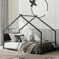 thumbnail image 3 of House Bed, Twin Size Bed Frame, Metal Bed with Roof and Colorful Lights, Slats Support No Box Spring Needed, Black Youth Bed, 3 of 11