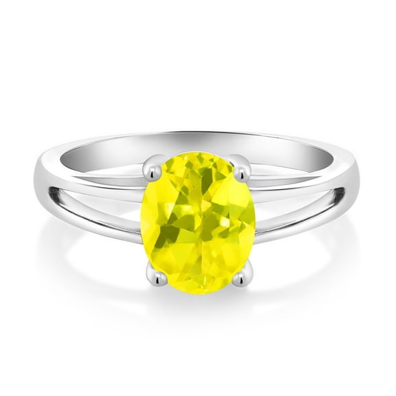 Gem Stone King 2.00 Ct Oval Canary Mystic Topaz 925 Sterling Silver Solitaire Engagement Ring
