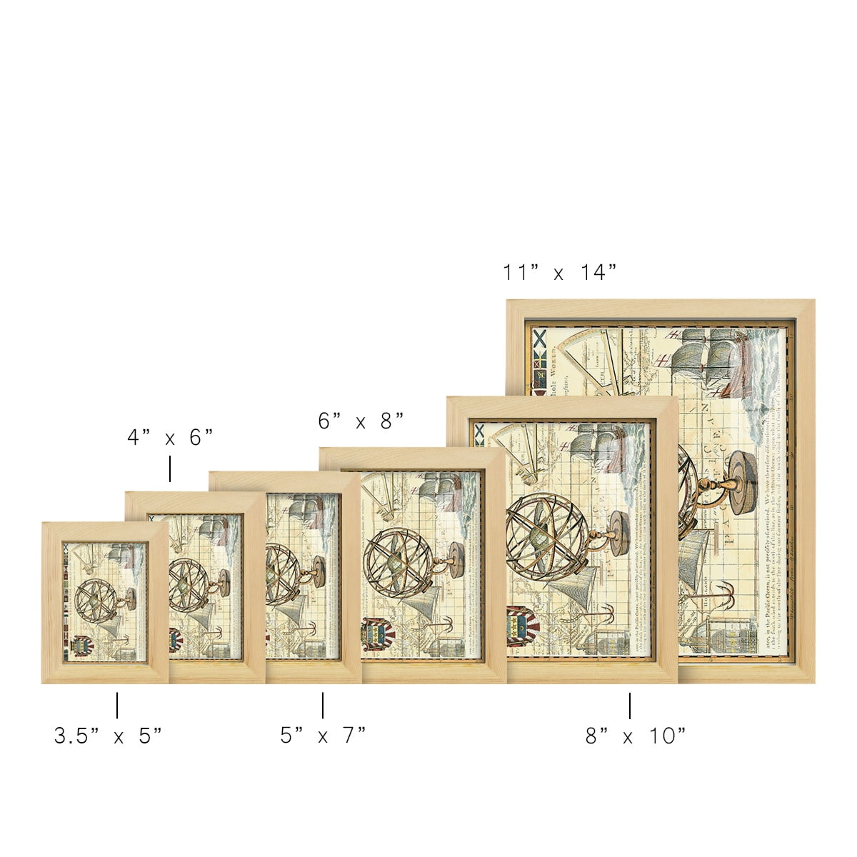 Nautical Map I -Framed Print w/glass-Natural Wood
