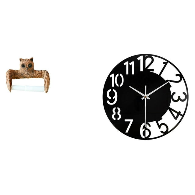 Soporte Creativo Para Papel Higiénico Con Forma De Búho, Organizador De Toallas, Fácil Instalación, Dispensador De Rollos De Dibujos Animados, Reloj De Pared Silencioso Decorativo De